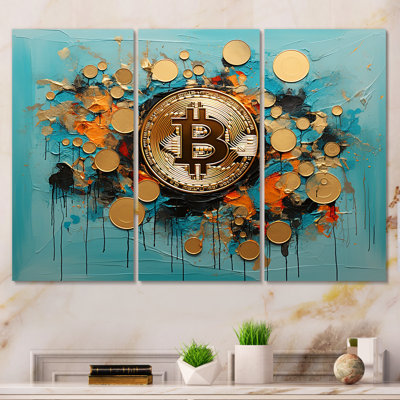 Mercer41 Gold And Blue Crypto Bitcoin Collage - Fashion Bitcoin Wall Art