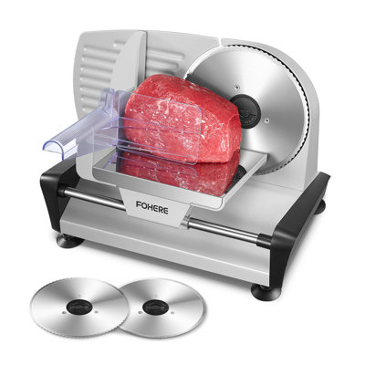 Fohere 200w Meat Slicer With Two 7.5" Sharp Stainless Steel Blade, Deli Food Cutter, 0-15mm Adjustable Thickness For Cheese, Bread, Include Safety Foo