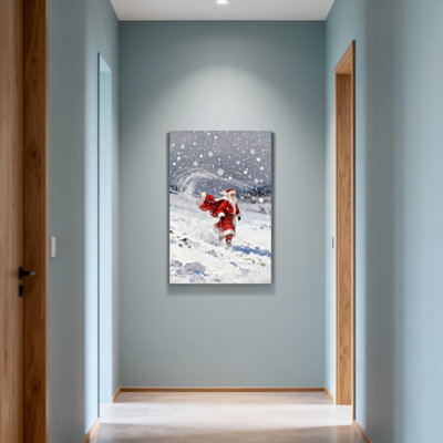 Canora Grey Christmas Santa Claus Running In Snowstorm
