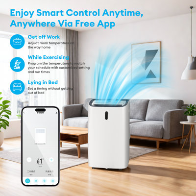 TABU 12,000 Btu 4-in-1 Portable Air Conditioner-cool & Heat Mode, Fan & Dry Modes, Portable Ac With With Smart Control & Led Display, 24h Timer & Window Ki