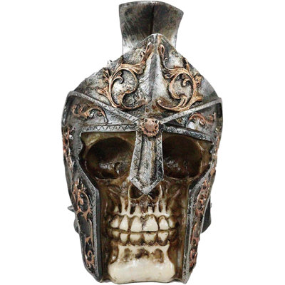 The Holiday Aisle® House of Hampton® Roman General Maximus The Gladiator Helmet Skull Statue Medieval Skeleton Cranium With Spiked Helmet Figurine Ossuary Macabre Skelet