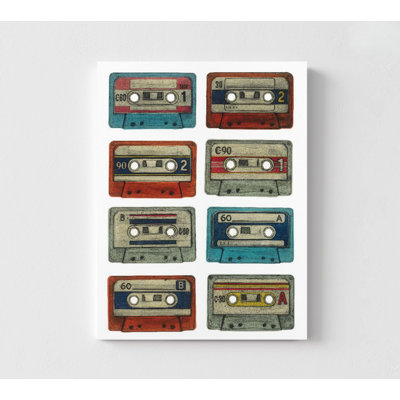 WeFrameArt Vintage Cassettes Wall Art Print, Framed Retro Cassette Tapes Print, Retro Music Wall Art, Framed Wall Art,Oversized Wall Art,Large Wall Art