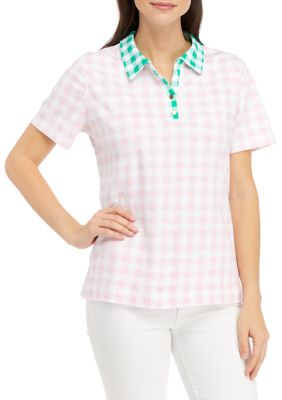 Kim Rogers Women's Short Sleeve Polo Mixed Print Shirt, Medium