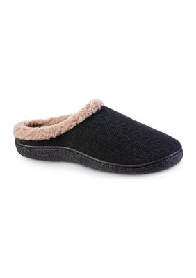 Isotoner Men's Hoodback Slippers, Black, X-Large