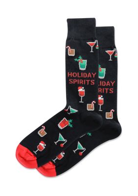Hot Sox Men's Holiday Spirits Crew Socks, Black, 10 - 13