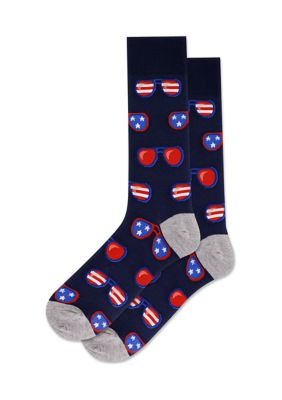 Hot Sox Men's Patriotic Sunglasses Crew Socks, Navy Blue, 10 - 13