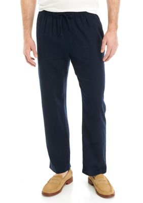 Magaschoni Men's Linen Drawstring Pants, Navy Blue, Small