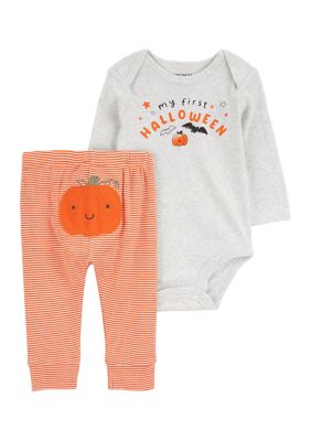 Carter's Baby Girls Halloween Graphic Bodysuit and Striped Leggings Set, Orange, 18 Months