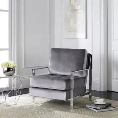 Safavieh Walden Modern Tufted Velvet Chrome Accent Chair, Grey
