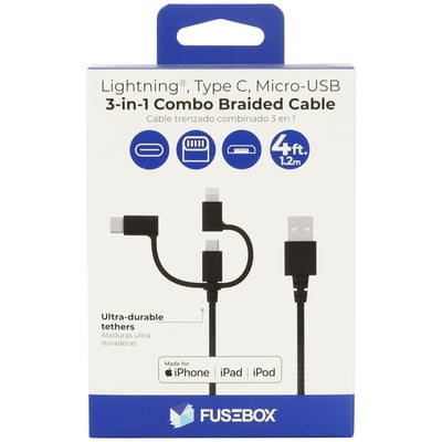 Fusebox 4ft Braided USB Cable for Apple