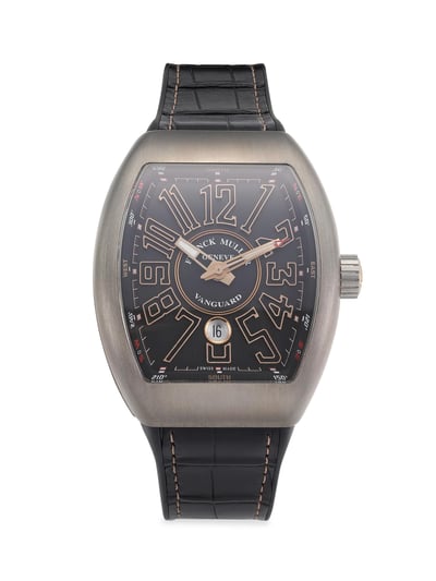 Franck Muller Men's Vanguard Brushed Titanium, Rose Gold, Leather & Rubber Strap Watch - Black Rose Gold