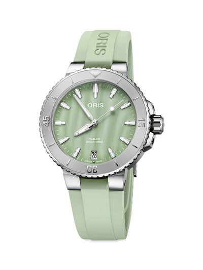 Oris Women's Aquis Stainless Steel, Mother-Of-Pearl & Rubber Watch - Green