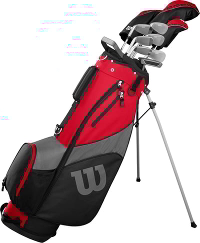 Wilson Mens Profile SGI Packaged Set w/Carry Bag Drvr/Fwy/Hyb/6-PW;SW/Pttr/Bag Graphite/Steel Black/Red Uniflex +1 Inch Left