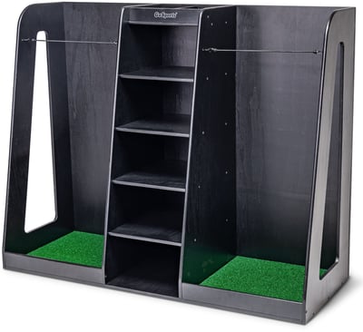 Thanaddo Premium Wooden Golf Bag Organizer, Stylish Golf Storage Rack, Holds 2 Golf Bags, Black