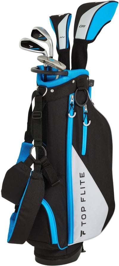 Top Flite Youth 8-Piece Complete Set (Height 46″-52″/Ages 5-8), Right Hand, Black/Blue