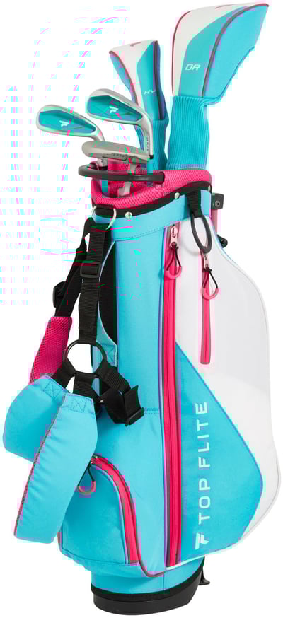 Top Flite Youth 8-Piece Complete Set (Height 46″-52″/Ages 5-8), Right Hand, Teal/Pink