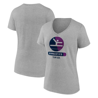 Fanatics MTO Label Women's Heather Gray USA Gymnastics Radiating Victory V-Neck T-Shirt