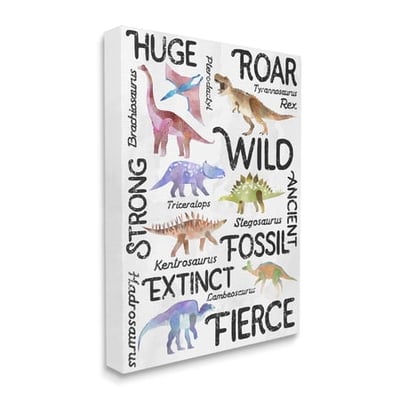 Stupell Industries Prehistoric Dinosaurs and Dino Phrases Playful Illustrations Animals & Insects Painting Gallery Wrapped Canvas Print Wall Art 16 x 20