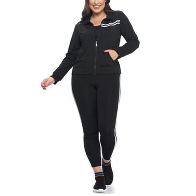 Women's Active Tracksuit Sets 2 Piece Outfits Stand Collar Striped Track Jacket & Leggings