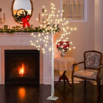 TiokMc 6ft Warm White LED Lighted Birch Tree, 440LED with Remote Control, 8 Lighting Modes, Flexible Branches, Table & Ambient Decoration