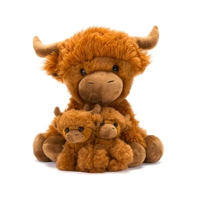 MERCHSOURCE LLC Hugs and Cuddles™ Fluffy Fam 10” Highland Cow Mommy and Babies Plush Set