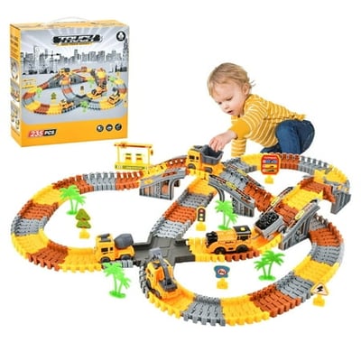 Rirool 235 Pcs Construction Race Track Set, Flexible Car Tracks with Engineering Trucks and Electric Vehicle, Educational STEM Toy for Boys and Girls Ages 3-8, Birthday Gift Playset