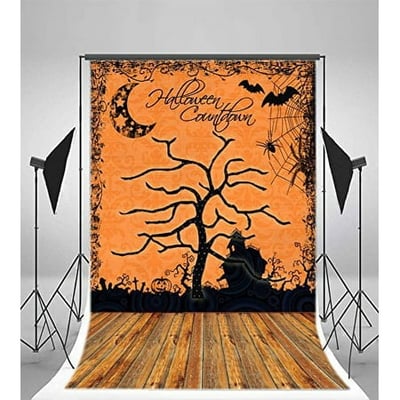 GreenDecor Photography Halloween Backdrop 5x7ft Halloween Countdown Pumpkin Latern Bats Spider Web Haunted Castle Wooden Floor Background Children Kids Baby Portraits Video Studio Props