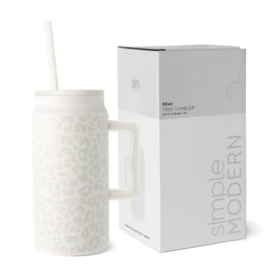 Simple Modern 50 fl oz Insulated Stainless Steel Trek Tumbler with Straw Lid | Cream Leopard