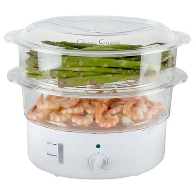 Classic Cuisine 2-Tier Electric Vegetable Steamer and Rice Cooker with Timer