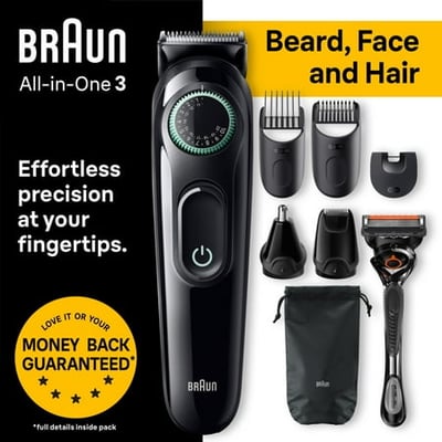 Procter & Gamble Braun Series 3 3470 All-in-One 8-in-1 Electric Grooming Kit with Beard Trimmer for Men