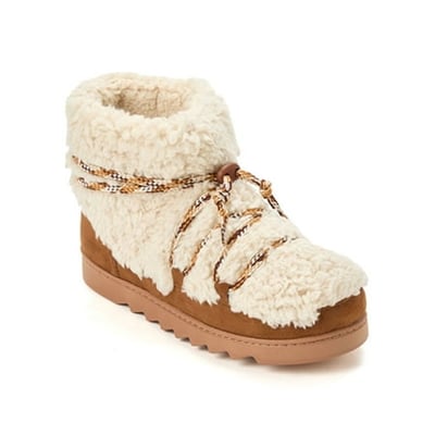 572924 Dearfoams Cozy Comfort Women s Lace Up Teddy Slipper Booties