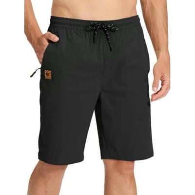 Xidunhg Men's Stretch Shorts Casual Classic Summer Beach Shorts Drawstring With Zipper Pocket Black 36