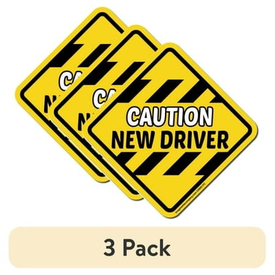 (3 pack) Imagine This Caution New Driver Removable and Reusable Yellow Car Magnet for Student Drivers