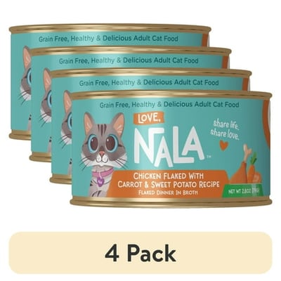 (4 pack) Love Nala Chicken Flaked with Sweet Potato & Carrot Recipe in Broth Adult Wet Cat Food