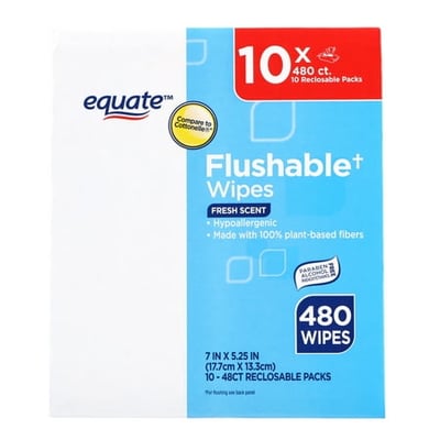 Fresh Scent Flushable Wet Wipes - 480 Count (10 Pack)