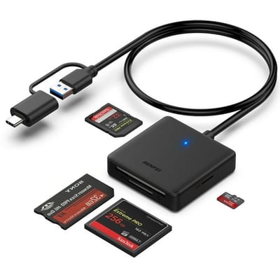 Memory Card Reader BENFEI 4in1 USB USB-C to SD Micro SD MS CF Card Reader Adapter Compatible with iPhone 15 Pro/Max MacBook Pro/Air 2023 iPad Pro iMac S23 XPS 17 Surface Book 3 and More