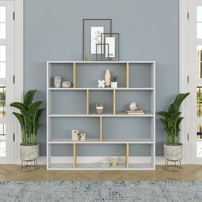 Ada Home Decor Hobdi 4 Tier Open Shelf Cube Modern Bookcase  White/Oak