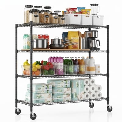 Legooin 18x48x72 inch Heavy Duty Metal Shelf Garage Shelving Unit Industrial Storage Shelf on Wheels Residential Storage 2000lbs Capacity, Black