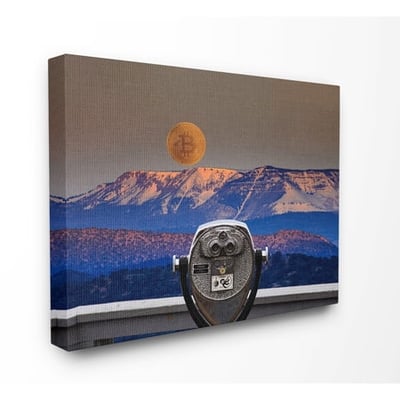Stupell Industries Bitcoin on the Horizon Landscape Painting Gallery Wrapped Canvas Art Print Wall Art 16 x 20