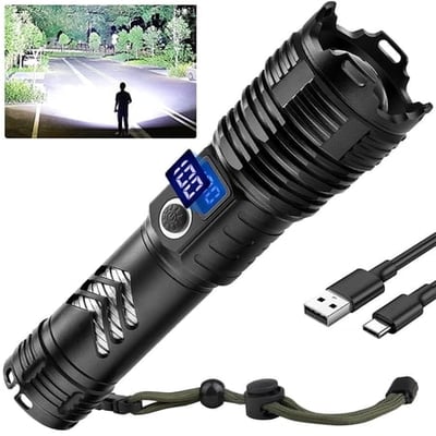 Ggpg Rechargeable Flashlight, 200000 Lumens,USB Rechargeable Waterproof,Super Bright XHP70.2 Handheld Flashlight,Zoomable Torch for Hiking Camping