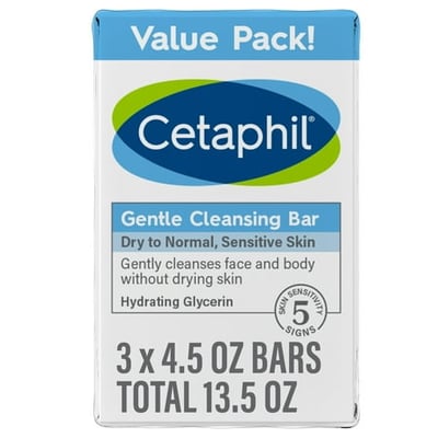 Cetaphil Cleansing Bar Pack of 3 - 4.5 oz for Sensitive Skin