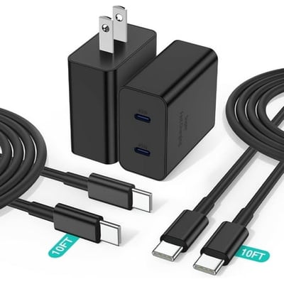 45W Super Fast Charger Type C,2Pack Dual Port PD3.0 USB C Android Phone Charger Fast Charging Block with 10FT Cord Compatible with Samsung Galaxy S25+ Plus/S24+/S23/S22 Ultra,iPhone 16/15