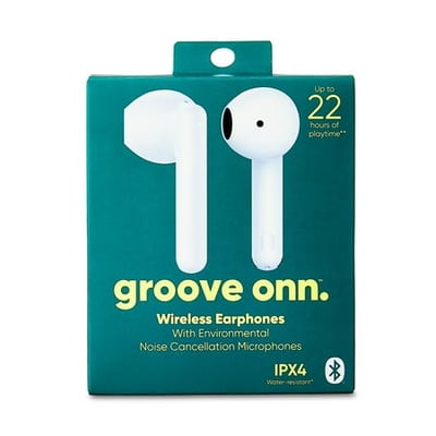 onn Bluetooth Wireless Earphones with Environmental Noise Canceling Microphones and Charging Case White