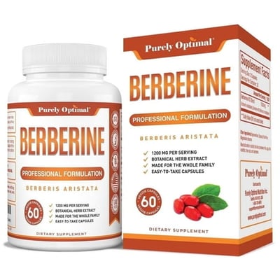 Purely Optimal Berberine HCl 1200mg Heart, Blood Sugar and Cholesterol Support 60 Veggie Capsules
