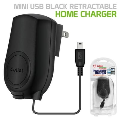 Cellet Retractable mini USB Travel & Home Charger For Motorola Razr V3 GoPro GPS Digital Camera Etc.