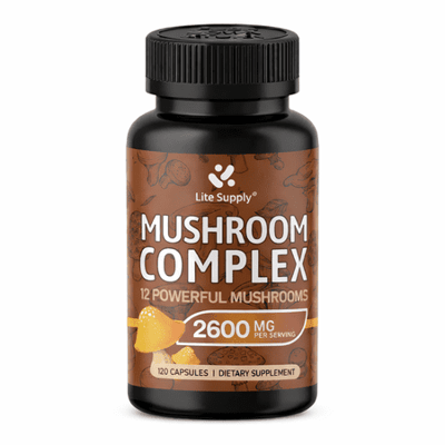 Lite Supply Mushroom Supplement 2600mg, 120 Capsules - 12 Mushrooms Blend - Reishi, Lions Mane, Cordyceps, Chaga, Turkey Tail, Maitake, Shiitake, Oyster Nootropic Complex - Brain, Energy, Focus Pills