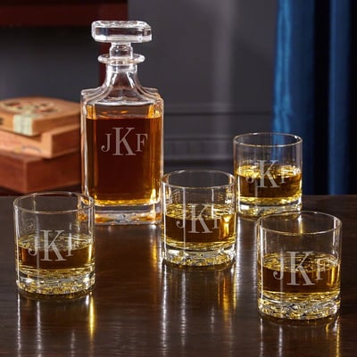 HomeWetBar Classic Monogrammed Glasses and Decanter Set