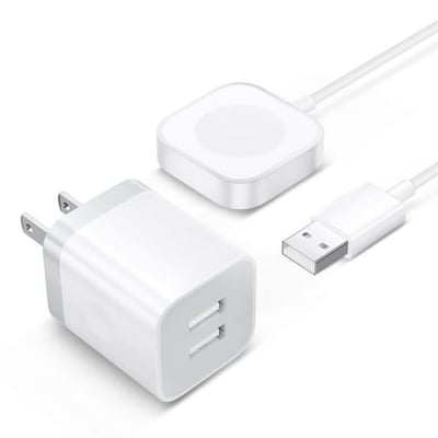 2025 Upgraded for Apple Watch Charger, Magnetic Wireless Charging Cable 3FT [Portable] iPhone iWatch Charger with Dual Port USB Power Adapter Block for iWatch Series Ultra/10/9/8/7/SE/SE2/6/5/4/3/2/1