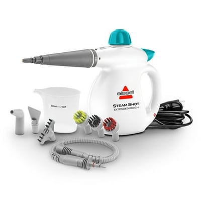 BISSELL Steam Shot Extended Reach Steam Cleaner and Sanitizer Corded Handheld Portable Steam Clener for Tile Grout Windows Bathrooms Kitchens Fabric Steaming Chemical Free Cleaning 4171W