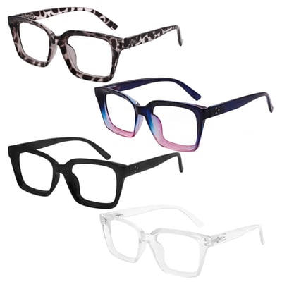 4 Pack Womens Reading Glasses 1.5 Large Readers 1.00 1.50 2.00 2.50 3.00 3.50 Designer Ladies 1.50 Reader Glasses with Spring Hinges and Acrylic Lens, Anti Glare, Relieve Eyestrain